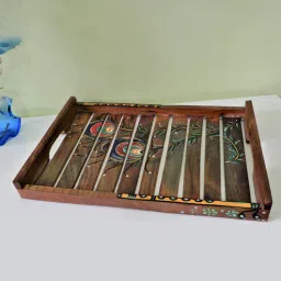 disoo fashions Natural Brown Handpainted Wood Serving Tray-picture-13