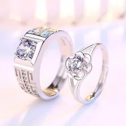 Couple Rings | Silver Rings For Women | Women Ring | Ring For Men Alloy Rhodium Plated Ring Set-picture-22