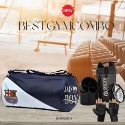 15 L Gym Duffel Bag - Combo of Gym Bag Gym Spider shaker bottle with black Gloves free size - Blue-image-86