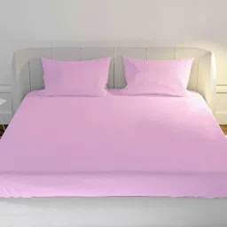 mayfair homes london Pink Solid 144 TC 100 % Cotton Double Size Bedsheet With 2 Pillow Covers-picture-3