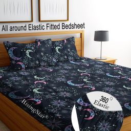 250 TC Cotton King Striped Fitted (Elastic) Bedsheet-25