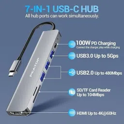 peatop 7 in 1 USB-C Hub with HDCP 2.2 Aluminum Type C Adapter with 4K HDMI Port USB Adapter image 4