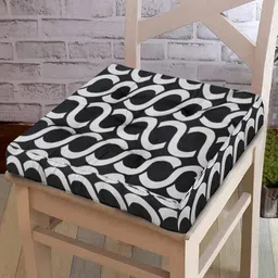 Kuber Industries Black & White Seamless Pattern Microfiber Square Chair Pad-21