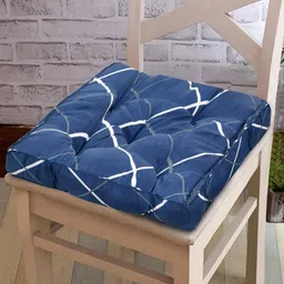 Kuber Industries Pack of 3 Blue Geometric Printed Microfiber Square Chair Pads-47