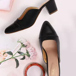 Bella Toes Pointed Toe Block Heeled Mules image 1