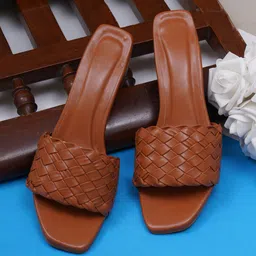 Misto Tan Brown Woven Design Casual Block Heels-26