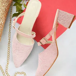 ICONICS Textured Pointed Toe Block Heeled Pumps-48