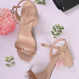 Ronnie Grey Embellished PU Party Block Pumps with Bows-2