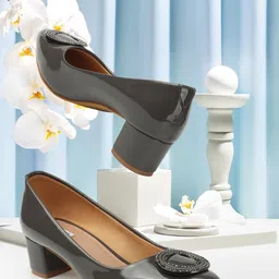 ELLE Pointed Toe Pumps Block Heels with Embellished-54