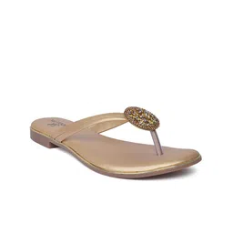 XE Looks Women Gold-Toned Embellished T-Strap Flats-image-53