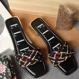 ELLE Printed Open Toe Flats-2