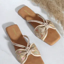 Anouk Cream-Coloured Embellished Open Toe Flats-8