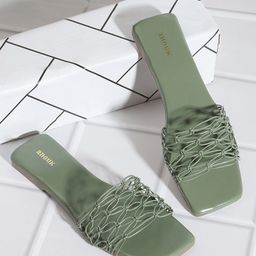 Anouk Green Textured Open Toe Flats-18