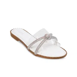 Metro Women White Embellished Open Toe Flats with Bows-32
