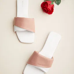 Vishudh Women Nude-Coloured Colourblocked Open Toe Flats-image-77