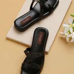 VALIOSAA Studded Open Toe Flats-5