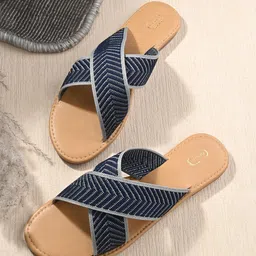 PANAHI Women Woven Design Cross Strap Open Toe Flats-10