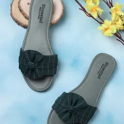 Shoestail Printed Bows Detail Open Toe Flats-42