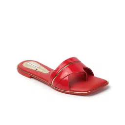 ELLE Striped Open Toe Flats-14