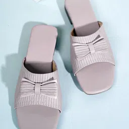 SAPATOS Women Striped Open Toe Flats with Bows-image-67