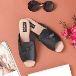 Cindy Bow Detailed Open Toe Flats-13