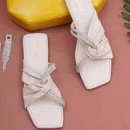 FABBHUE Embellished Open Toe Flats image 1