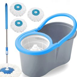 Grey Steel Magic Dry Bucket Mop - 360 Degree Self Spin Wringing With 3 Super Abs Mop Set-image-51