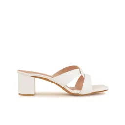 Mast & Harbour White Textured Open Toe Block Heels image 2