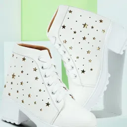 Women’s Star-Perforated Lace-Up Ankle Boots – Block Heel Party Casual Shoes Boots For Women-5
