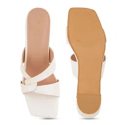 Mast & Harbour White Textured Open Toe Block Heels image 4
