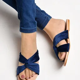 Shoetopia Suede Twisted Open Toe Flats-36