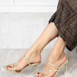 ELLE Gold-Toned Party Block Mules with Bows-16
