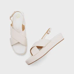 20Dresses Cream-Coloured Criss-Cross Strap Open Toe Flats-15