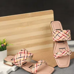 ELLE Textured Open Toe Flats-6