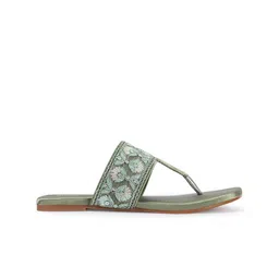 Anouk Olive Green Embellished Open Toe T-Strap Flats image 4