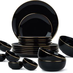 Pack of 21 Ceramic Premium Dinner Set | Black Gold Line | Durable & Stylish | Gift Option Dinner Set-image-1