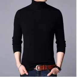 Men Solid Turtle Neck Black Sweater-image-8