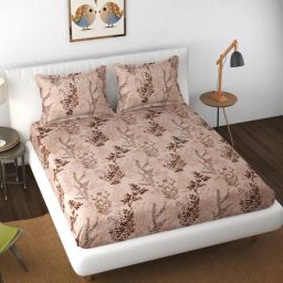 florida Brown Floral 144 TC Polyester King Bedsheet With 2 Pillow Covers-picture-18