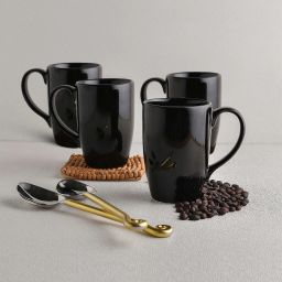 Prime Morning Tea Coffee Milk, 300 ml, Black Porcelain, Set of 4 Porcelain Coffee Mug-image-27