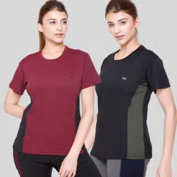 Pack of 2 Women Colorblock Round Neck Polyester Multicolor T-Shirt-image-68