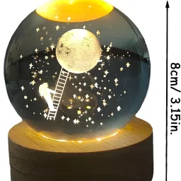 shopogenix 3D Crystal Ball Lamp | Night Light with Wooden Base | Moon Landing Style Table Lamp image 5