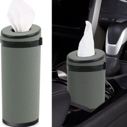 Car Tissue Paper Holder, Cylinder Tissue Box, 2.75'' PU Leather Round Tissues Car Dashboard tray-13