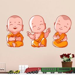 78 cm Buddha Design Three Baby Monk PVC Wall Sticker Self Adhesive Sticker-image-6
