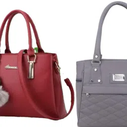 Women Grey, Maroon Hand-held Bag-image-99