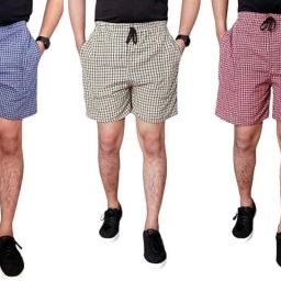 Pack of 3 Checkered Men Blue, Red, Yellow Regular Shorts-image-26