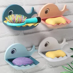 Fish Shape Cute Adhesive Waterproof Wall Mounted Soap Dish(PACK OF 1)-image-82
