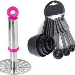 Combo of Measuring spoons cup and Potato Pav Bhaji Masher Kitchen Tool Set-image-35