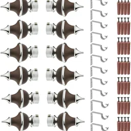 Silver, Brown Rod Rail Bracket, Curtain Knobs, Curtain Hooks Metal-25