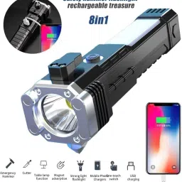 8 in 1 Torch Light with Hammer Window Glass and Seat Belt Cutter 5 hrs Torch Emergency Light-28