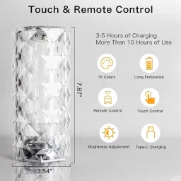 bhawani collection Crystal Lamp,16 Color Changing Rose Crystal Diamond Table Lamp Table Lamp image 3